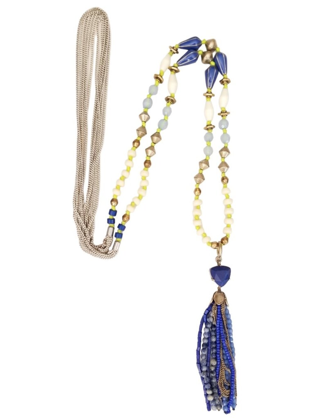 Stella Dot Silver Tone Azure Tassel Pendant Blue Beads Chain Necklace